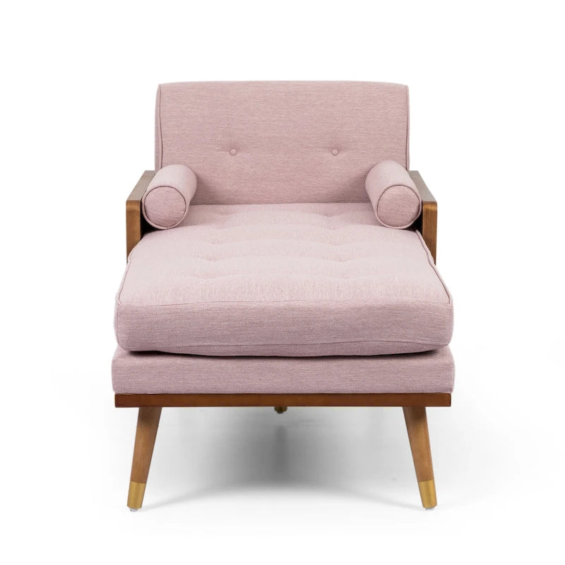 Chaise longue moderna di metà secolo con cuscini a rullo - 32"W x 63.75"L x 33.5"H