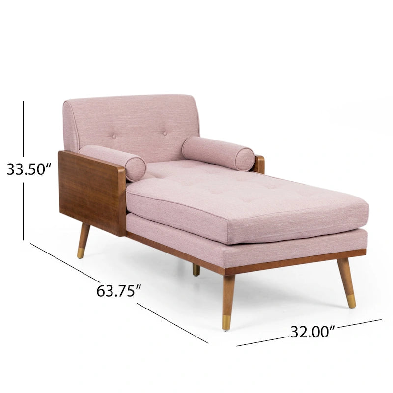 Chaise longue moderna di metà secolo con cuscini a rullo - 32"W x 63.75"L x 33.5"H