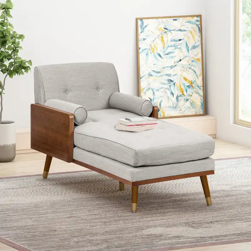 Chaise longue moderna di metà secolo con cuscini a rullo - 32"W x 63.75"L x 33.5"H