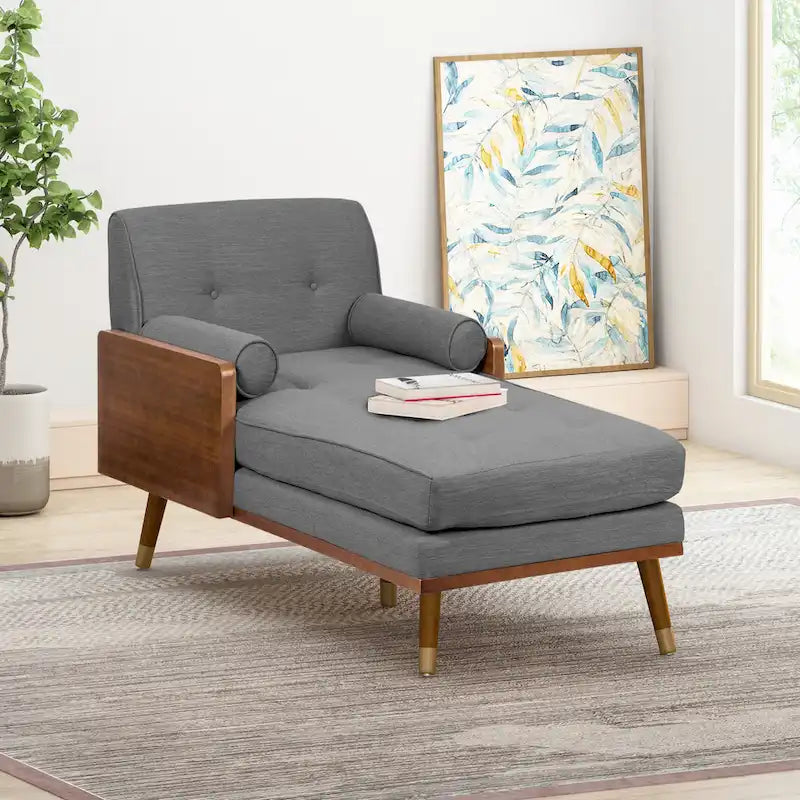 Chaise longue moderna di metà secolo con cuscini a rullo - 32"W x 63.75"L x 33.5"H