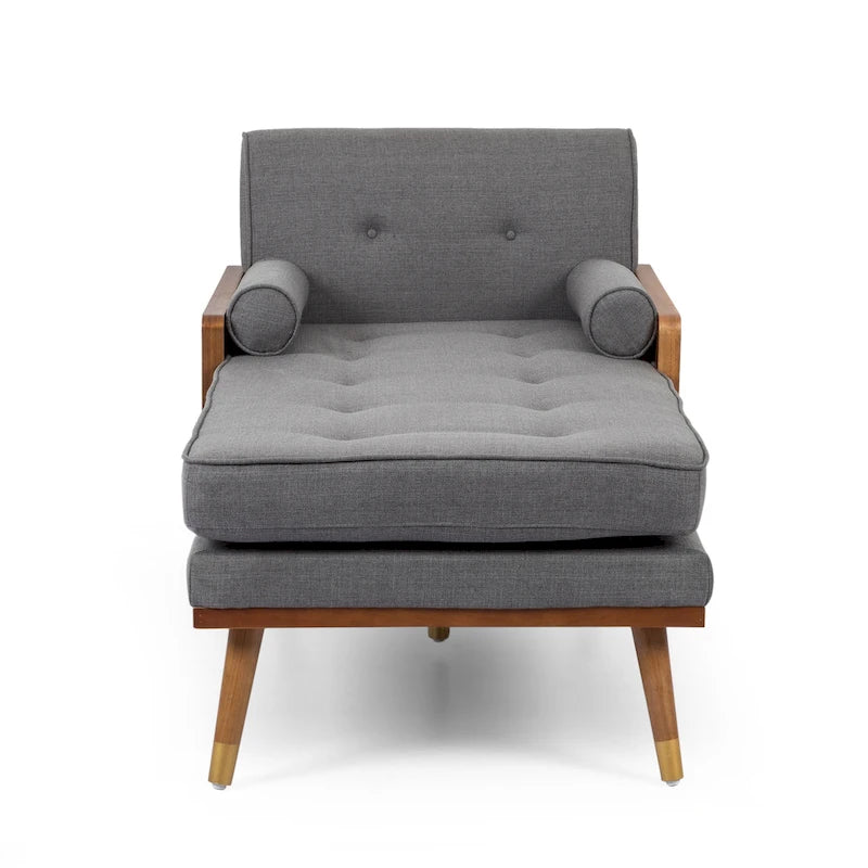 Chaise longue moderna di metà secolo con cuscini a rullo - 32"W x 63.75"L x 33.5"H
