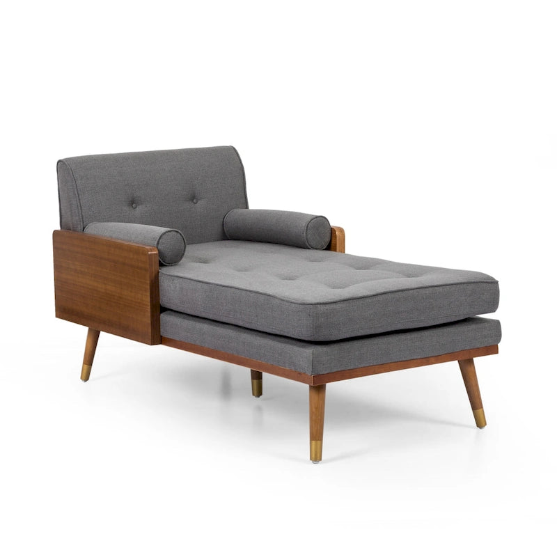 Chaise longue moderna di metà secolo con cuscini a rullo - 32"W x 63.75"L x 33.5"H