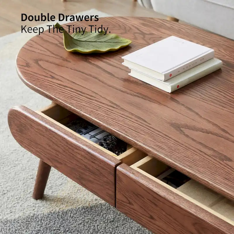 Salontafel van eikenhout met opbergplank