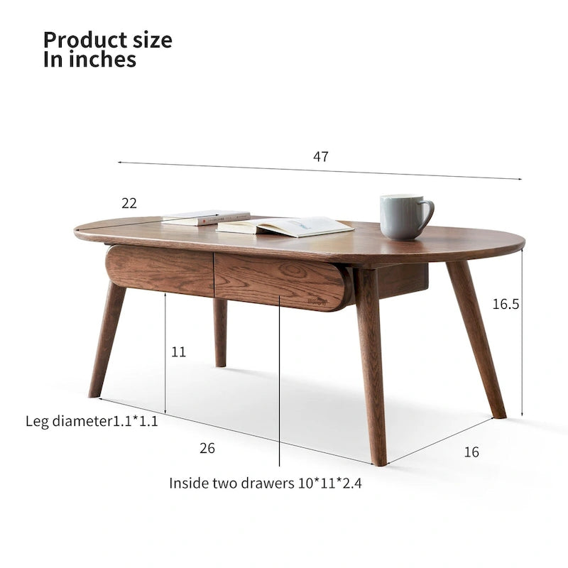 Salontafel van eikenhout met opbergplank