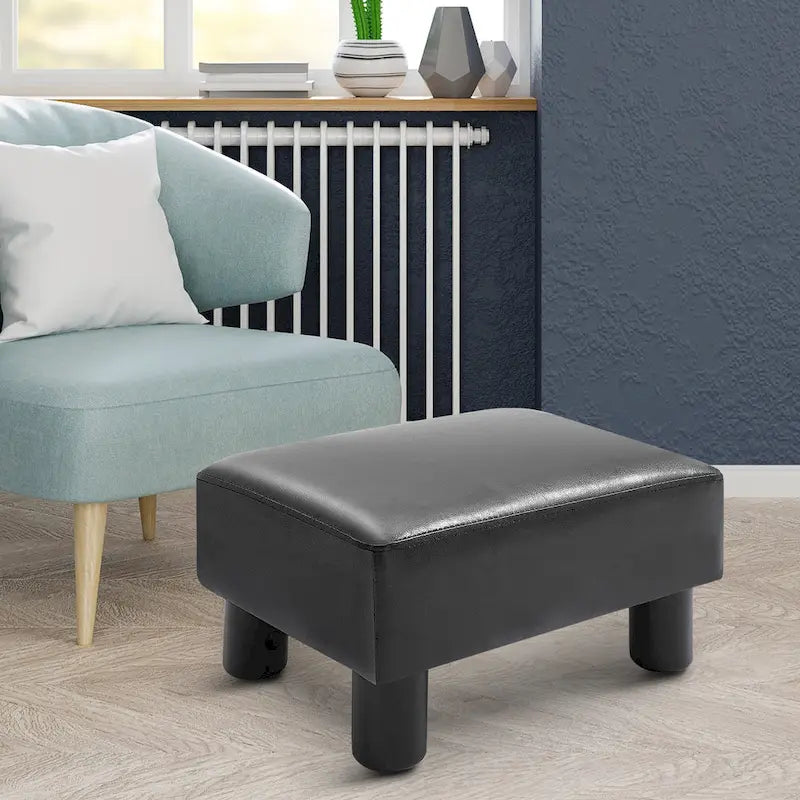 HOMCOM Modern Faux Leather Upholstered Rectangular Ottoman Footrest with Padded Foam Seat and Plastic Legs