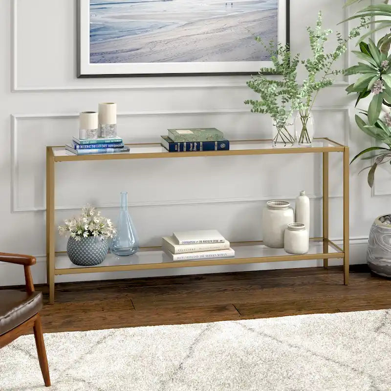 Rechthoekige consoletafel van 64" met glazen legplank