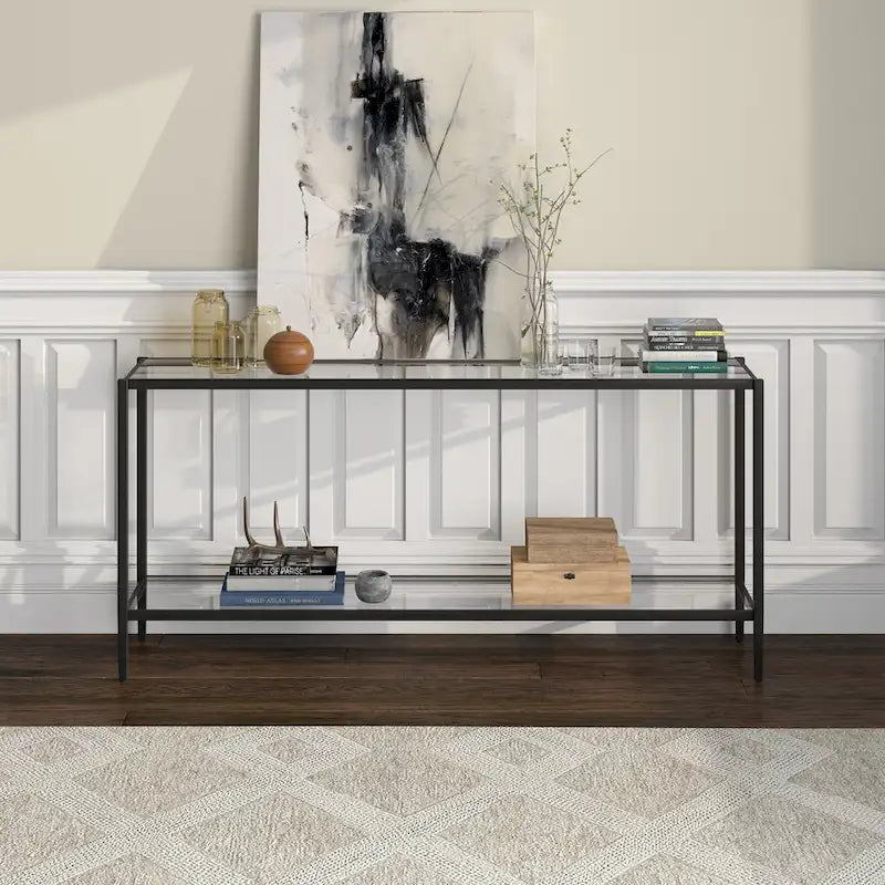 Rechthoekige consoletafel van 64" met glazen legplank