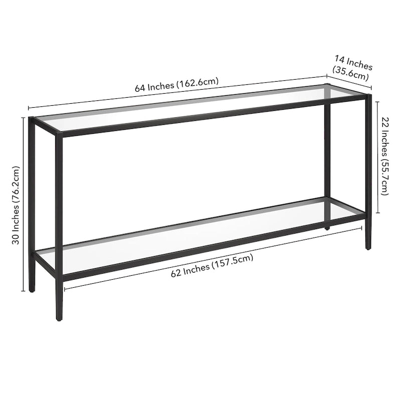 Console rectangulaire avec tablette en verre, 64"