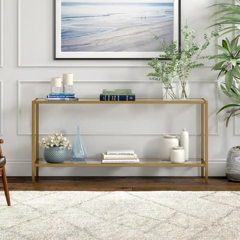 Console rectangulaire avec tablette en verre, 64"