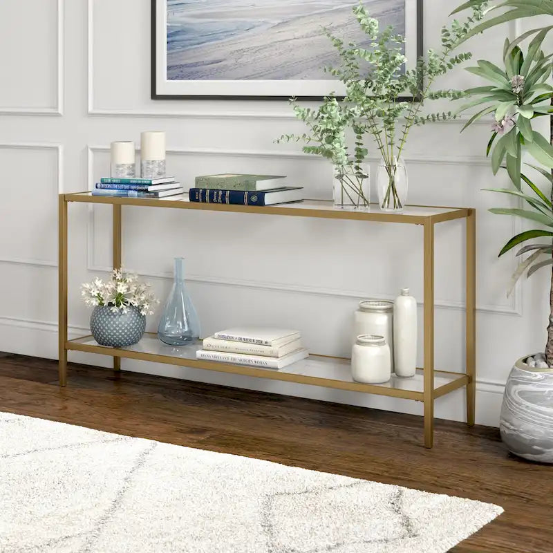 Console rectangulaire avec tablette en verre, 64"