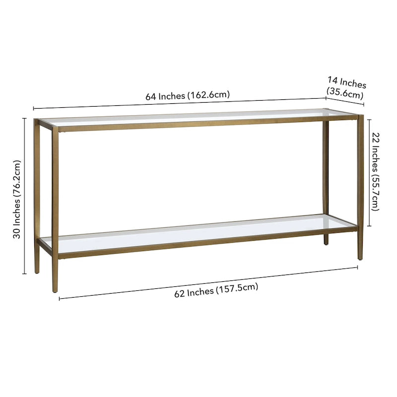 Console rectangulaire avec tablette en verre, 64"