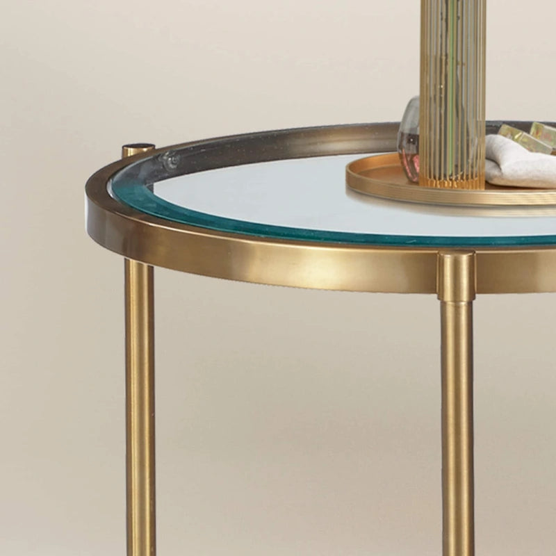 Runder Beistelltisch mit Glasplatte und Metallgestell