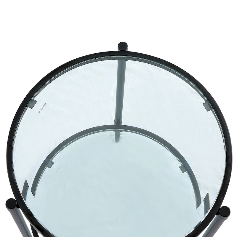 Runder Beistelltisch mit Glasplatte und Metallgestell