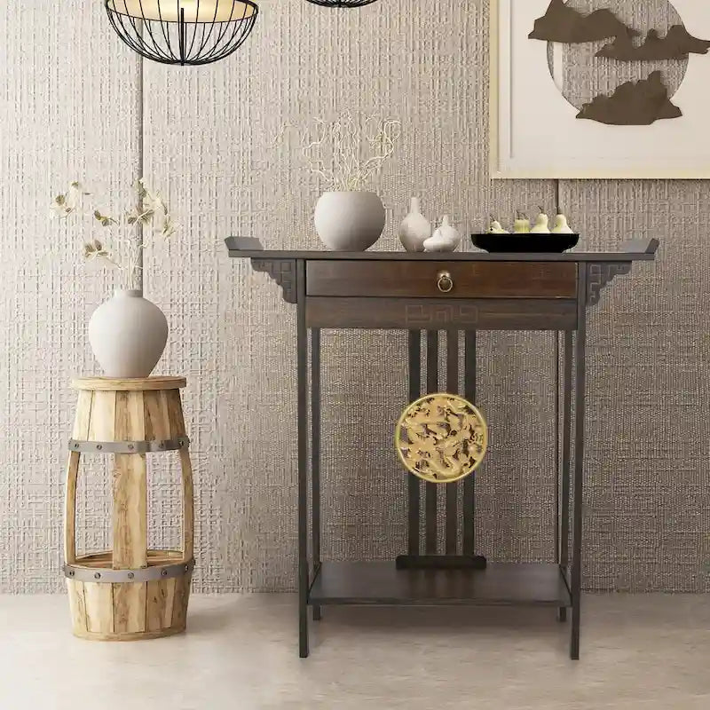 Bamboe consoletafel met lade en onderste plank – 32x13x33 inch