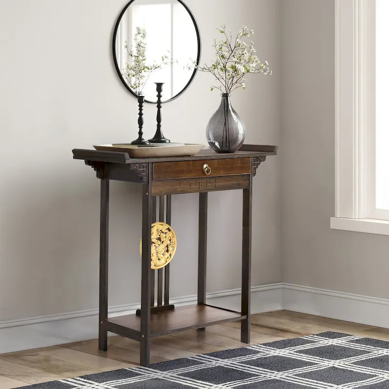 Bamboe consoletafel met lade en onderste plank – 32x13x33 inch