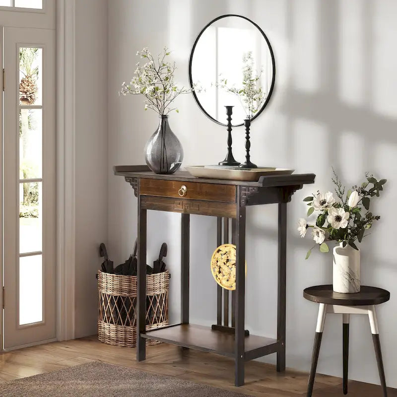 Bamboe consoletafel met lade en onderste plank – 32x13x33 inch