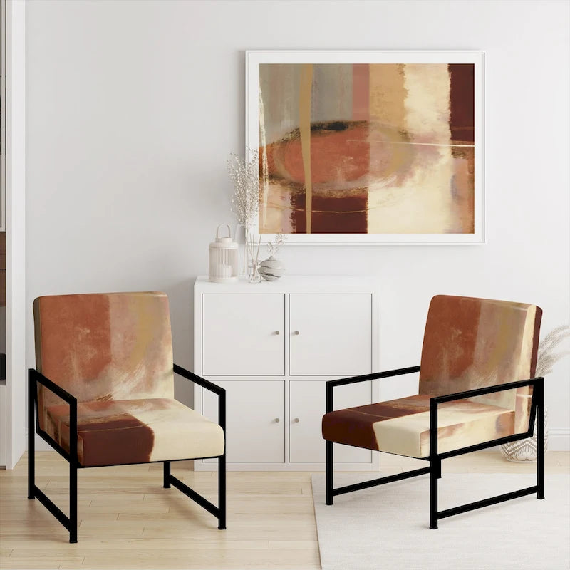 Πολυθρόνα με ταπετσαρία σε αφηρημένο σχέδιο, σοκολατί καφέ