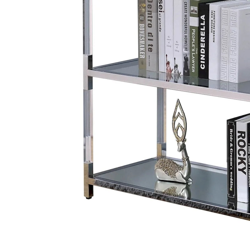 Sofa-tafel van metaal en glas met 2 open legplanken