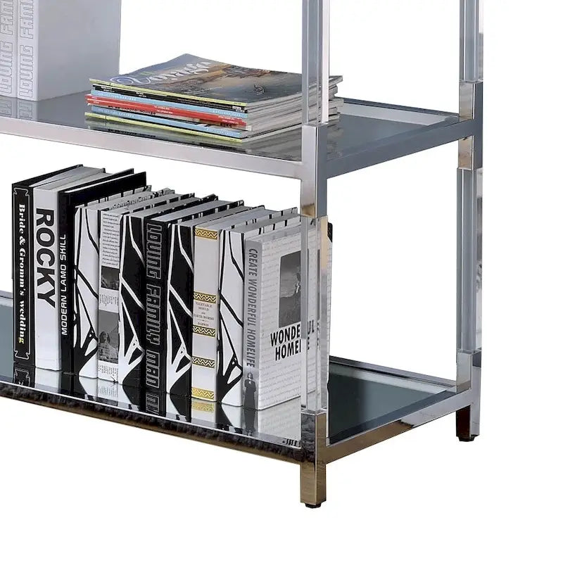 Sofa-tafel van metaal en glas met 2 open legplanken