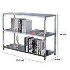 Sofa-tafel van metaal en glas met 2 open legplanken