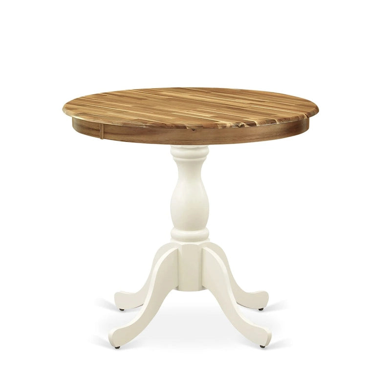 Ronde eettafel met naturel blad en witte zuilvoet