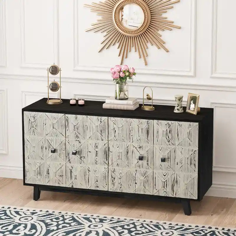 Sideboard mit 4 Türen und Vintage-Reliefdesign, 151,99 cm