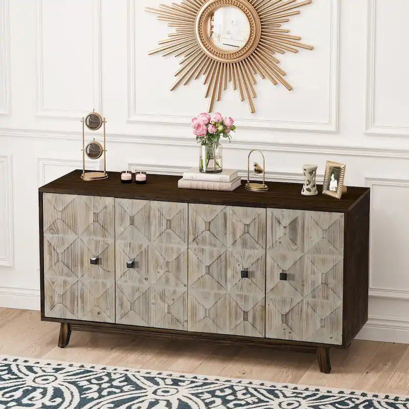 Sideboard mit 4 Türen und Vintage-Reliefdesign, 151,99 cm