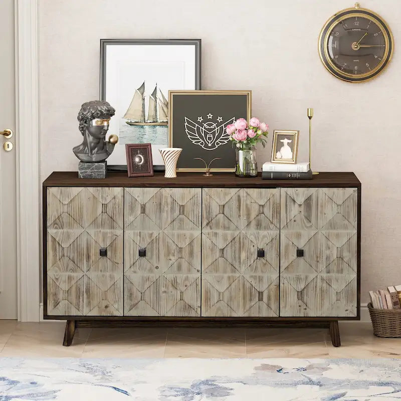 Sideboard mit 4 Türen und Vintage-Reliefdesign, 151,99 cm