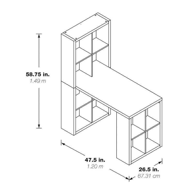 Bureau van 48 inch met dubbele boekenkastopbergruimte