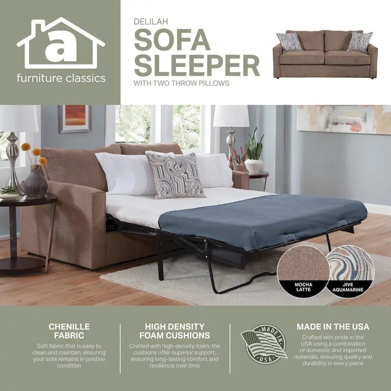 Schlafsofa aus Chenille mit ausziehbarem Bett und 2 Dekokissen